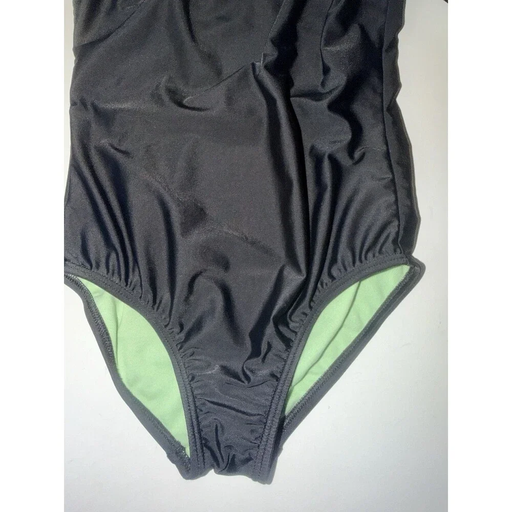 Girls Speedo One Piece Swimsuit Size 8 Black Green Athletic UPF 50+ New